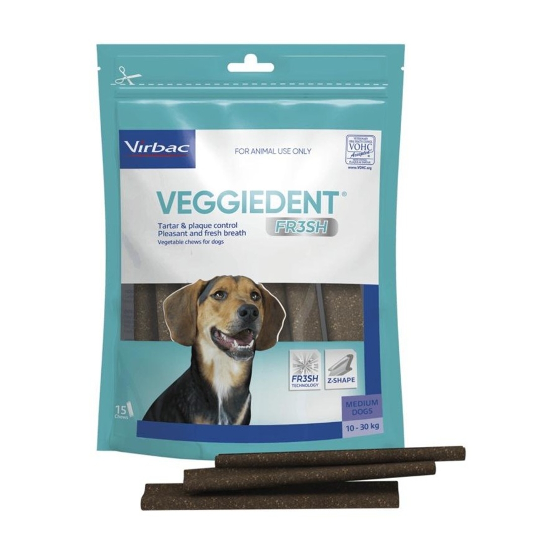 Virbac Veggiedent Fresh M – дентални стикове/ламели  за кучета 10–30 kg, 15 бр.