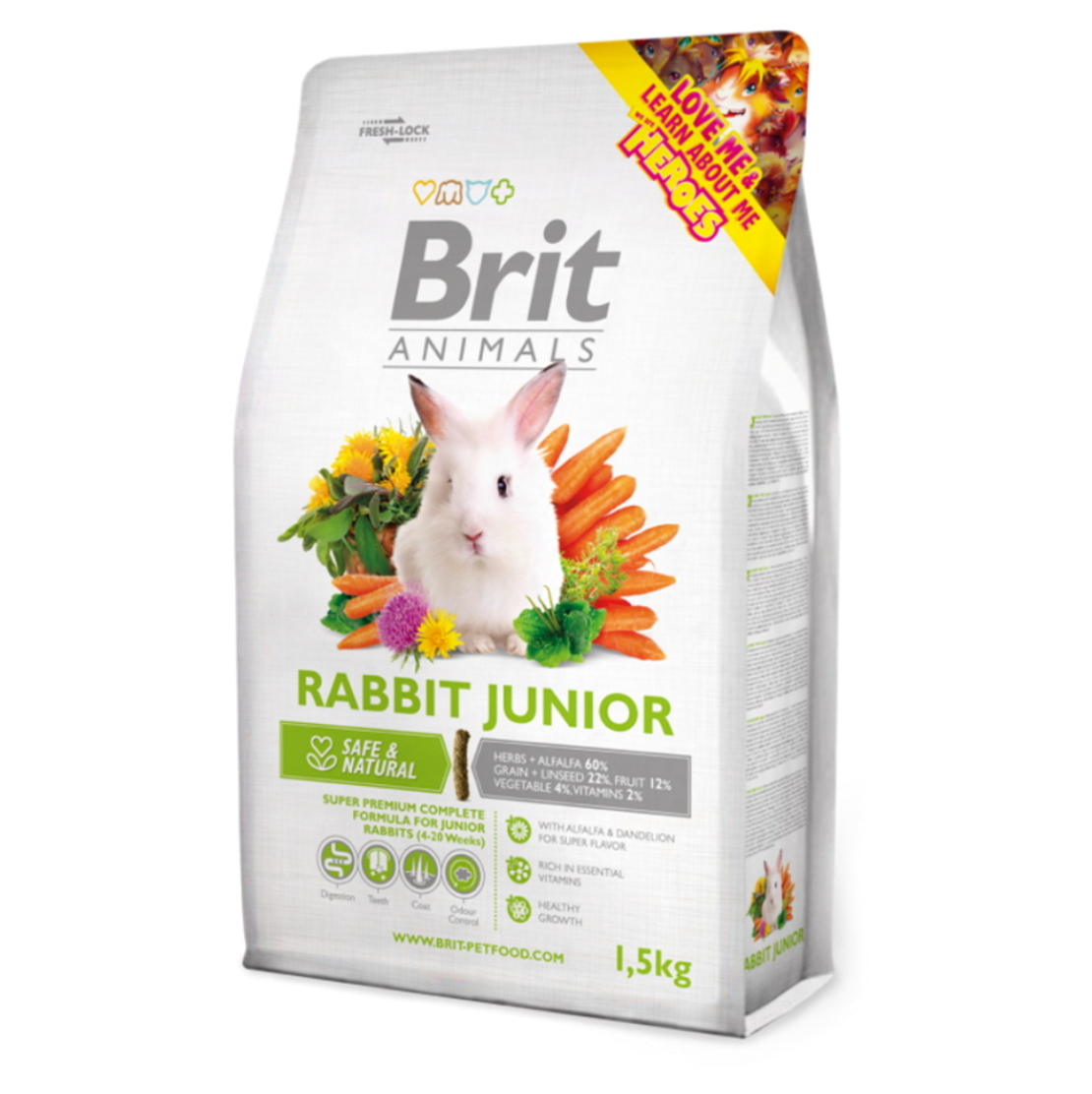 Brit Animals Rabbit Junior 1.5 kg – Пълноценна суперпремиум храна за млади зайци с люцерна и билки