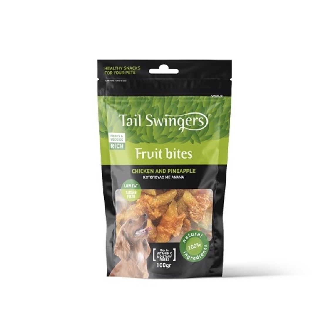 Tail Swingers Fruit Bites Пиле и Ананас 100 g – Натурално лакомство, плодови хапки за кучета