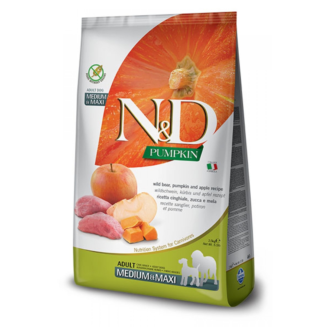 N&D Pumpkin Boar & Apple Adult Medium & Maxi – храна за кучета с глиган и ябълка, 2.5 kg / 12 kg