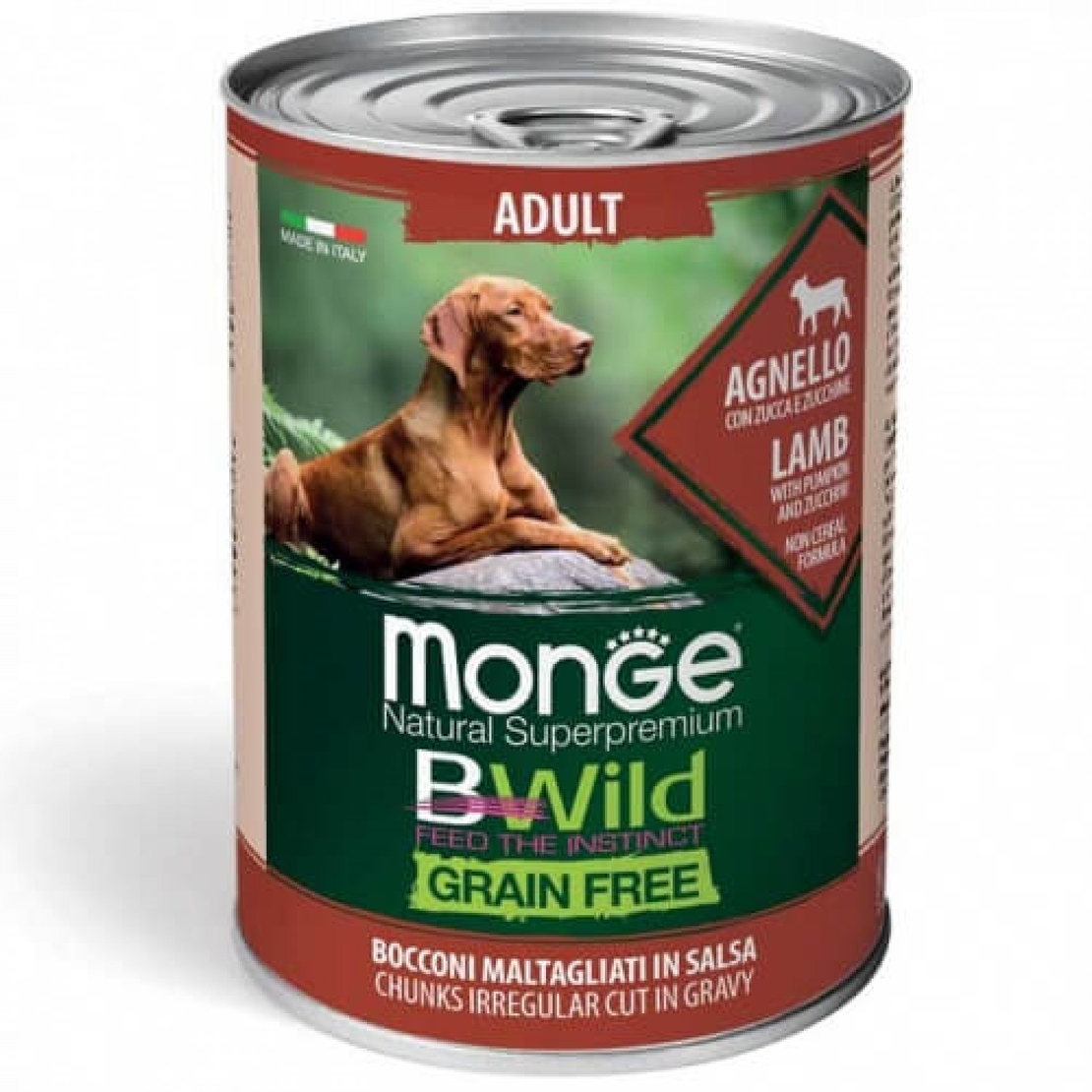 Monge BWild Grain Free Adult Dog Lamb – консерва с агнешко, тиква и зеленчуци, 400 g