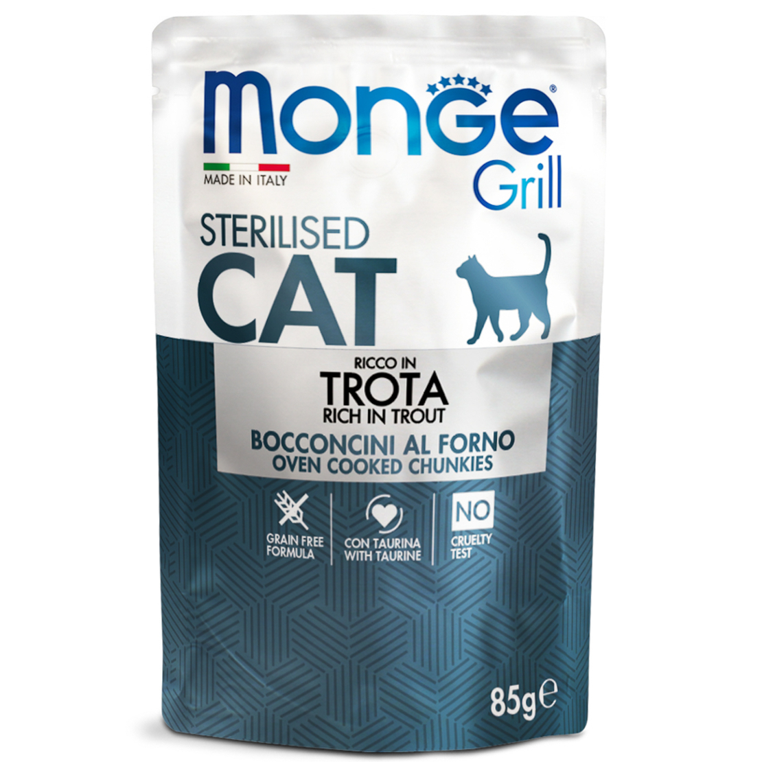 Monge Grill Sterilised Trout – пауч с пъстърва за кастрирани котки, 85 g