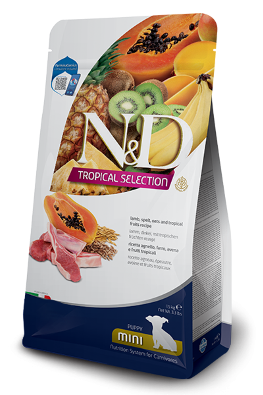 N&D Tropical Selection Lamb Puppy Mini – храна за подрастващи кученца, с агнешко и тропически плодове, за дребни породи, 1.5 kg / 5 kg