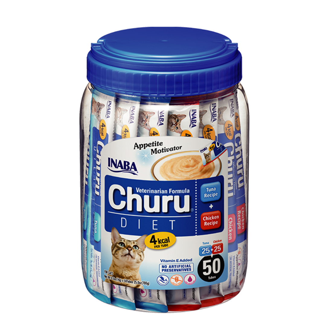 Inaba Churu Diet Tuna and Chicken 4 kcal - Нискокалорично лакомство за котки с пилe и риба тон - 50 бр x 14 г