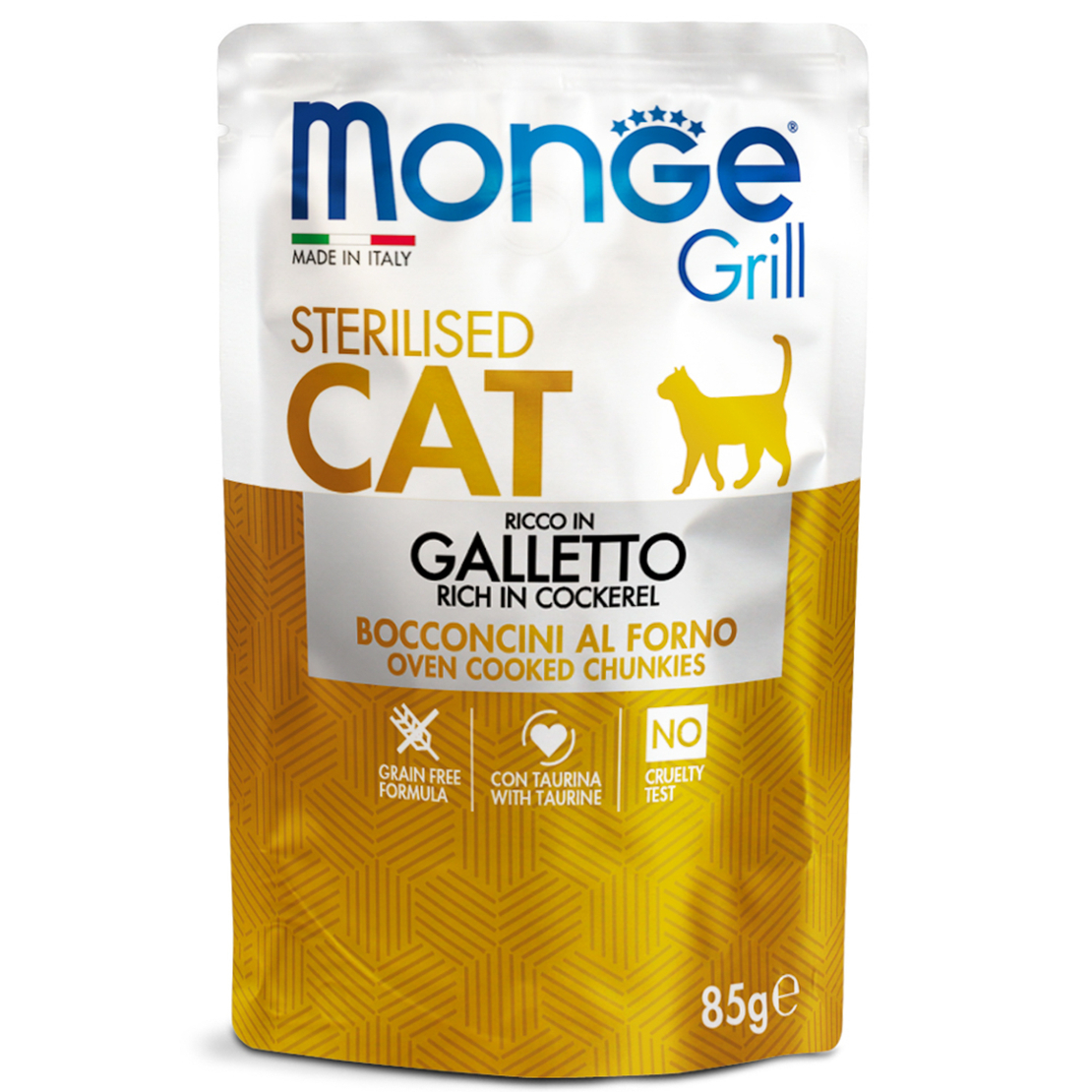 Monge Grill Sterilised Cat – пауч с младо петле за кастрирани котки, 85 g