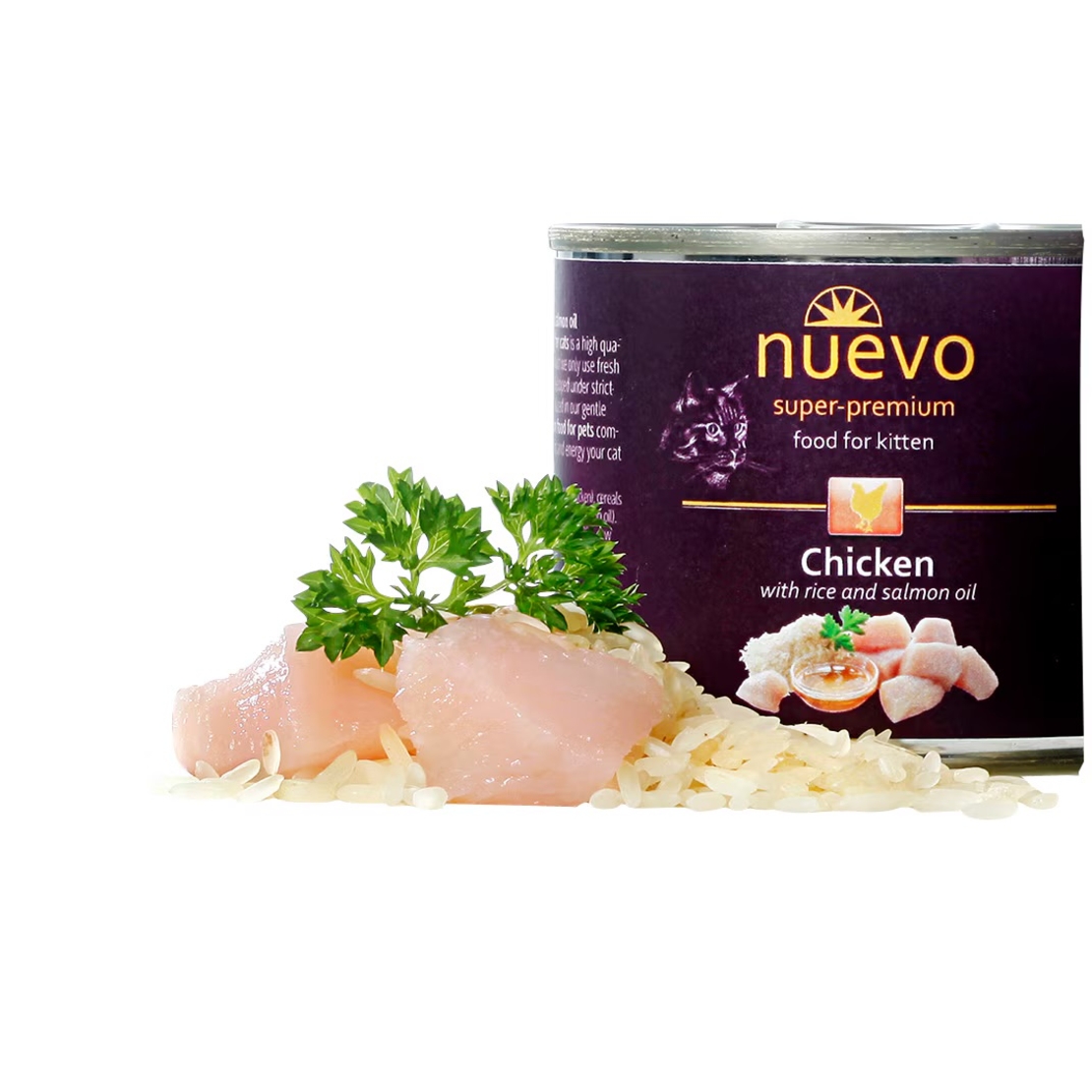 Nuevo Cat Chicken with Rice and Salmon Oil Kitten - с пилешко месо и масло от сьомга, за котенца от 1 до 12 месеца 200 г