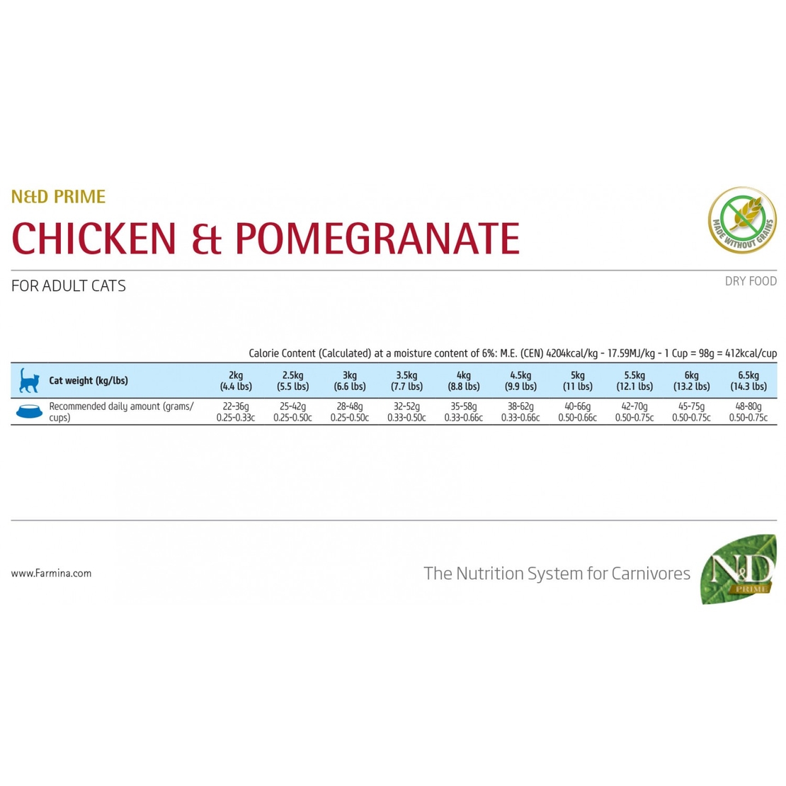 N&D Prime Chicken & Pomegranate Cat Adult – храна за котки над 1 година с пиле и нар, 300 g / 1.5 kg / 5 kg