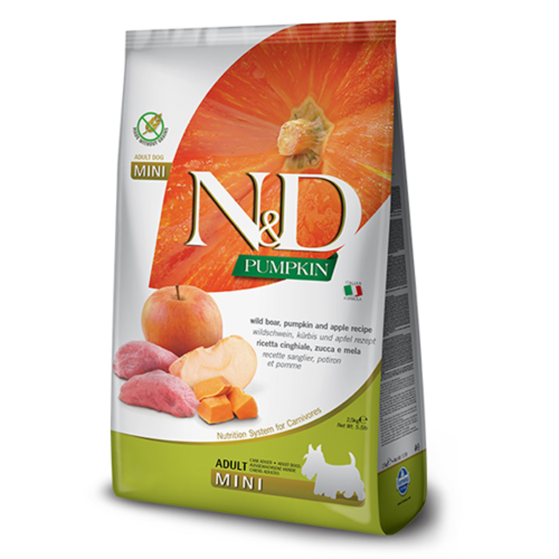 N&D Pumpkin Boar & Apple Adult Mini – храна за кучета с глиган и ябълка, за дребни породи, 0.800 g / 2.5 kg / 7 kg