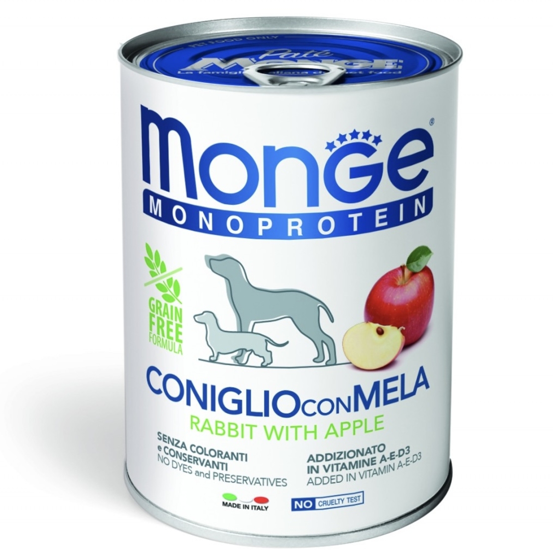 Monge DOG Monoprotein Adult Fruit Pate Rabbit & Apple – пастет със заешко и ябълка, 400 g