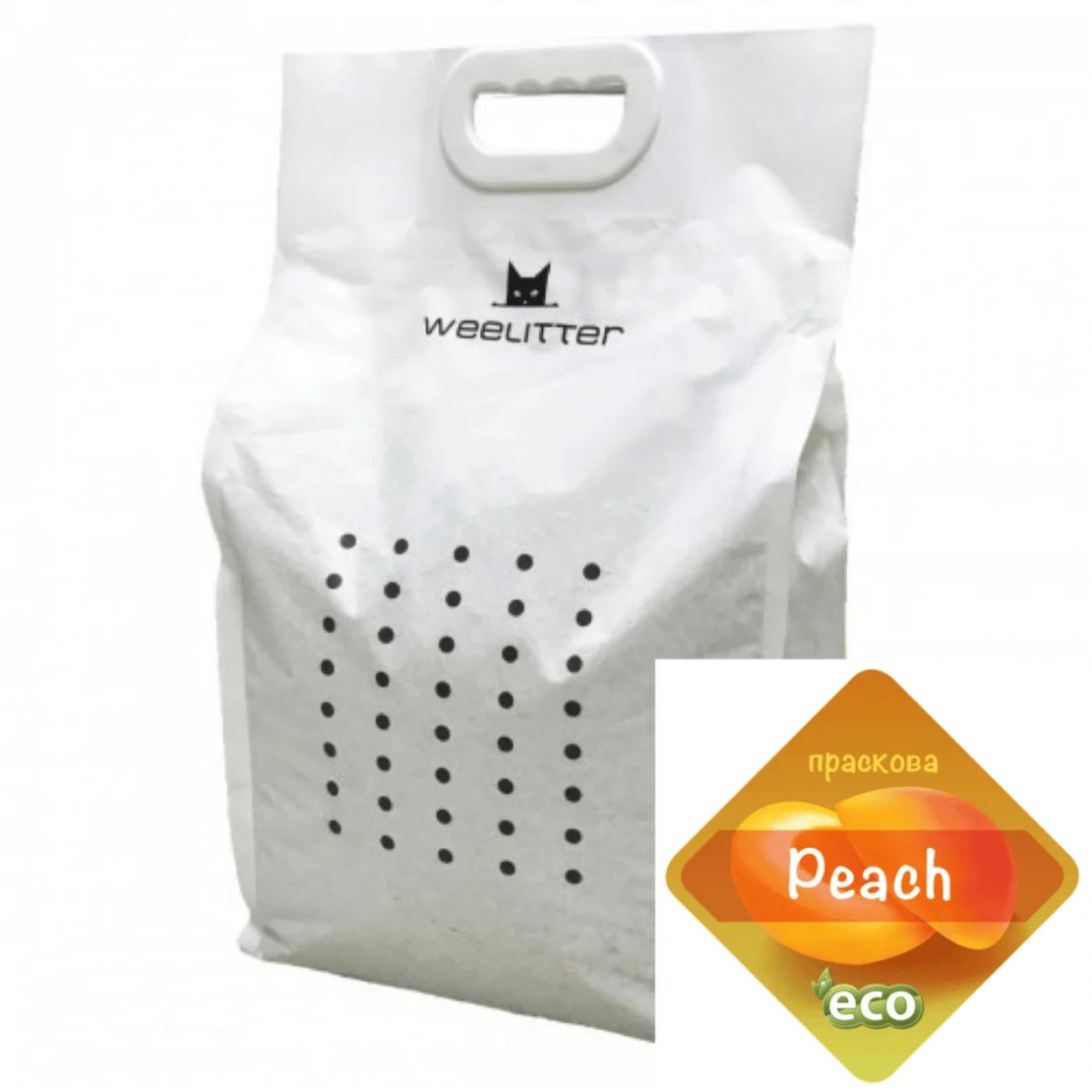 WeeLitter Peach – Натурална биоразградима соева котешка тоалетна с аромат на праскова | 6L / 18L