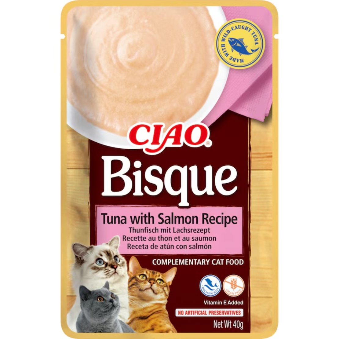 Inaba  Bisque Tuna with Salmon Recipe - Крем супа за котки с риба тон и сьомга, 40 гр
