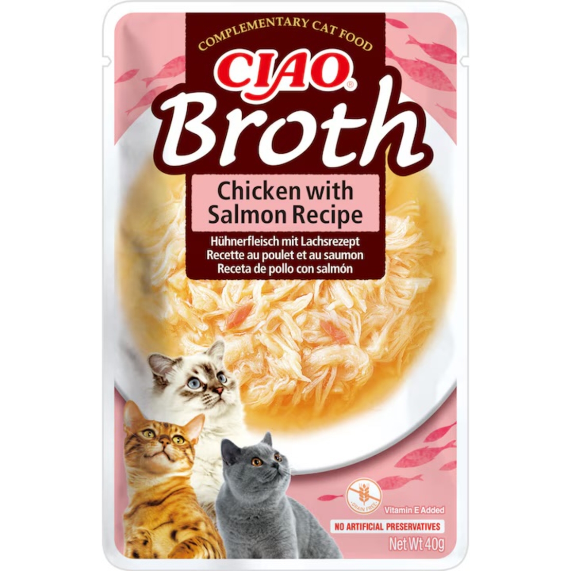 Inaba Broth Chicken with Salmon - Пауч за котки пилешки бульон със сьомга, 40 гр