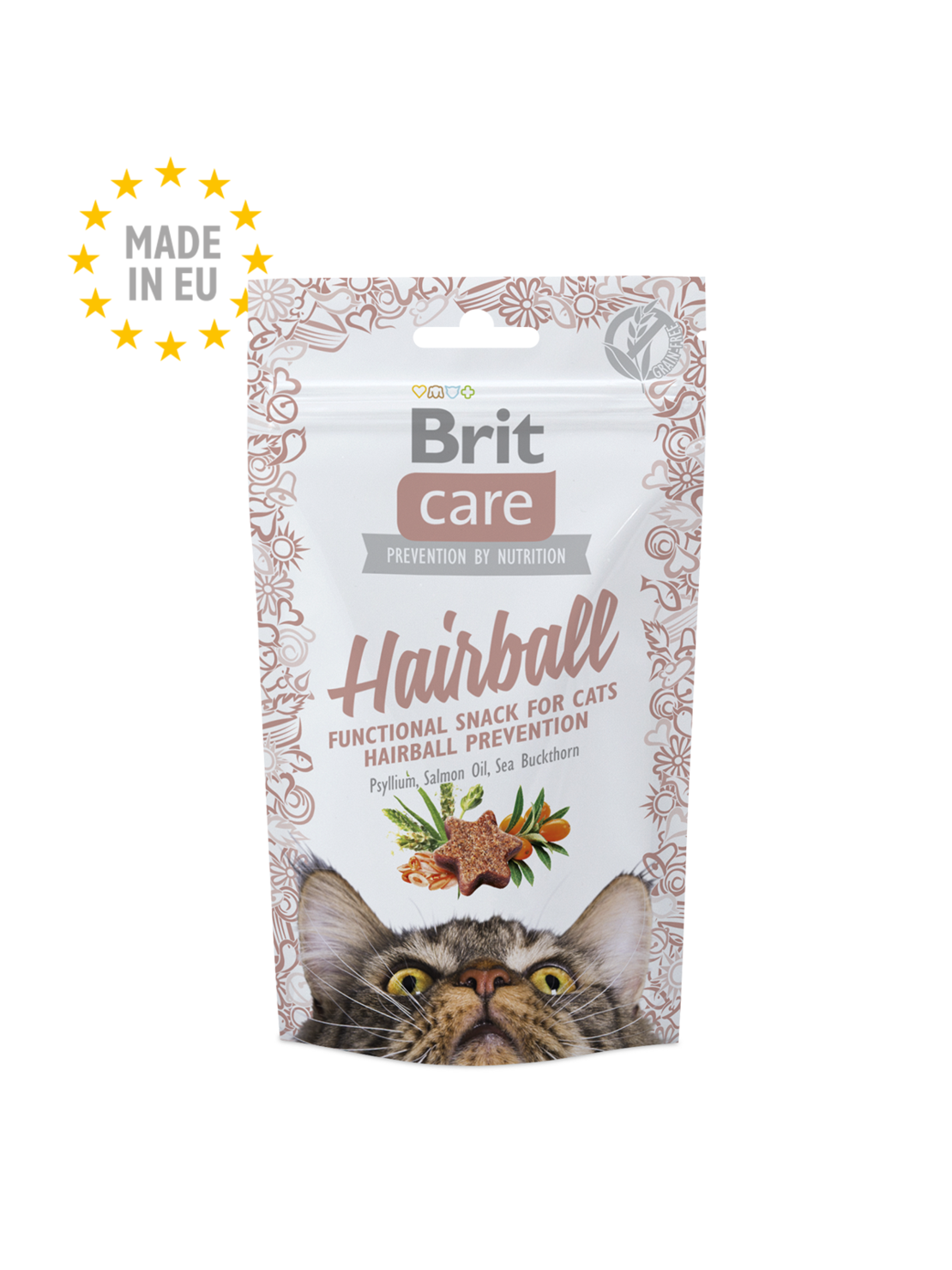 Brit Care Cat Hairball - полувлажни хапки за котка против космени топки 50 гр