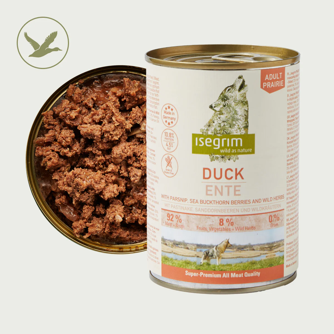 Isegrim Adult Duck & Parsnip - консерва за израснало куче с патица, пащърнак и морски зърнастец 400г