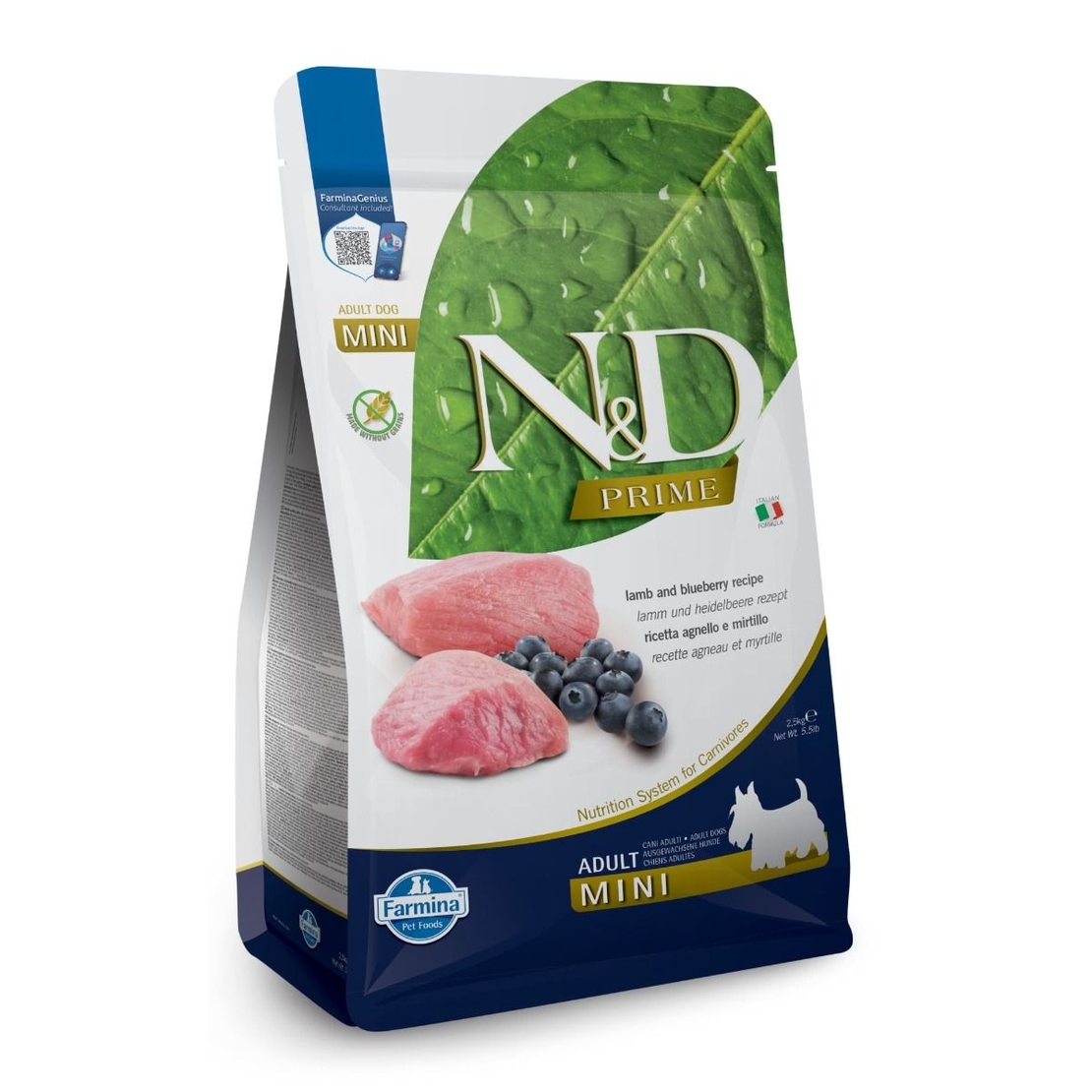 N&D Prime Lamb & Blueberry Adult Mini Breeds – храна за кучета, с агнешко и боровинки, за дребни породи, 0.800 kg / 2.5 kg / 7 kg