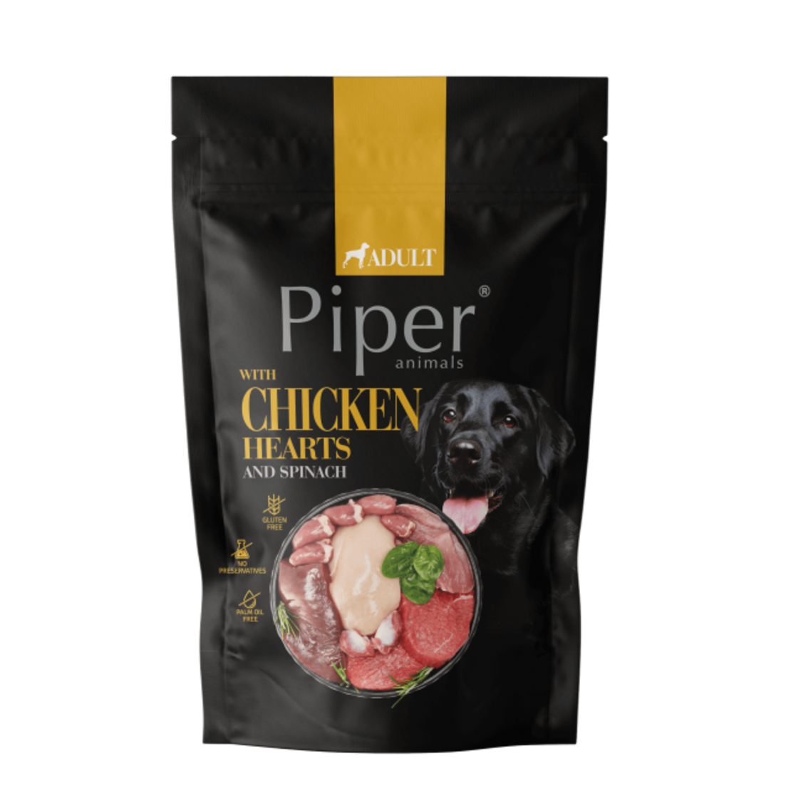 Piper Adult Dog пауч за кучета с пилешки сърца и спанак, 500 г