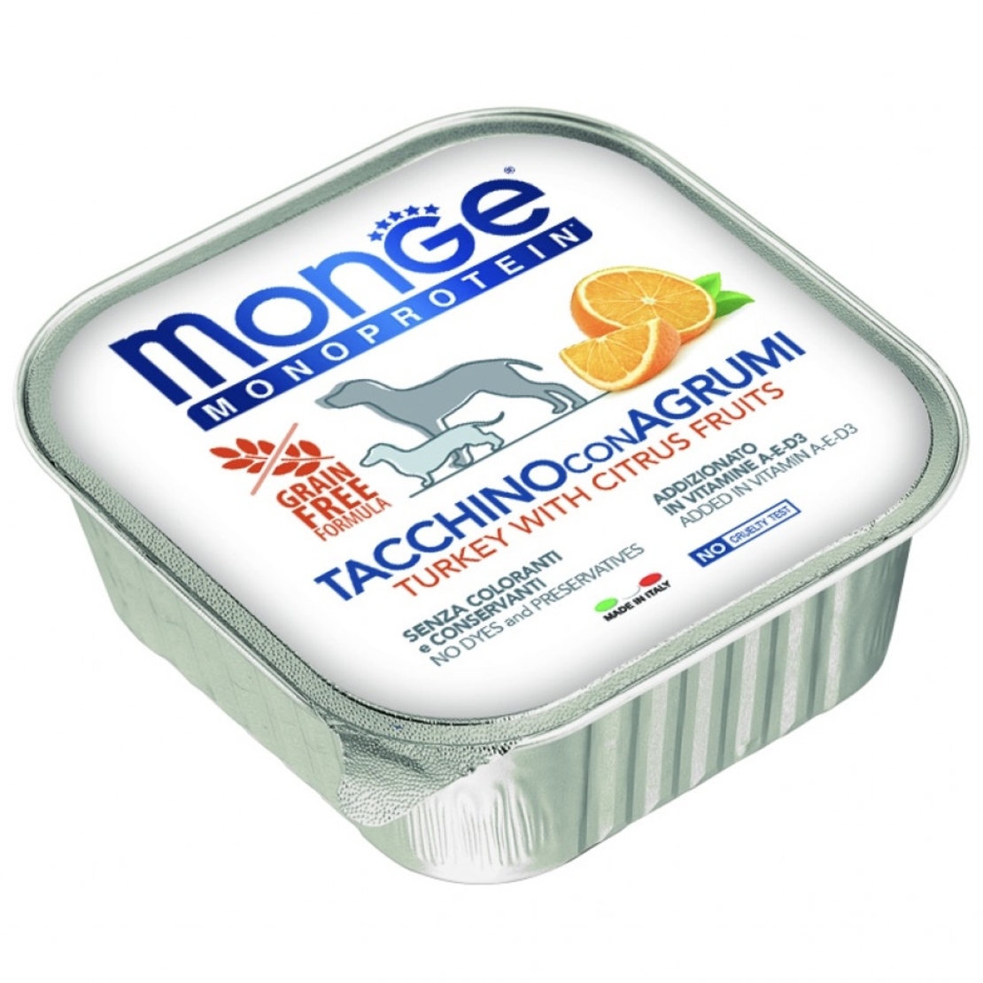 Monge Dog Monoprotein Adult Fruit Pate Turkey & Citrus Fruits – пастет за кучета в зряла възраст с пуешко и цитрусови плодове, 150 g