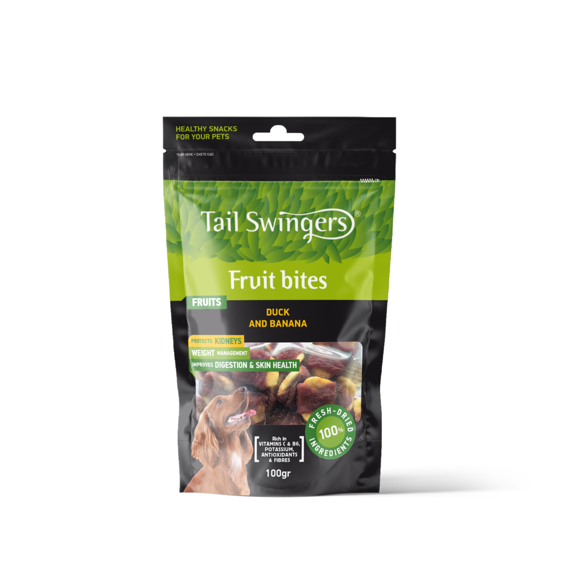Tail Swingers Fruit Bites Патица и Банан 100 g – Натурално лакомство,плодови хапки за кучета