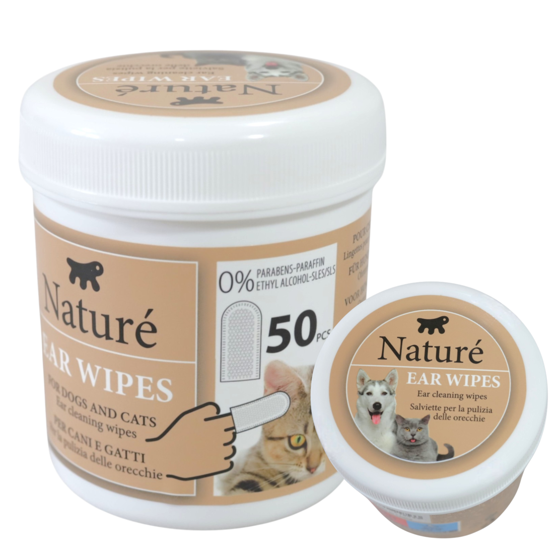 Naturé Ear Wipes – мокри кърпички за почистване на уши за кучета и котки, 50 бр