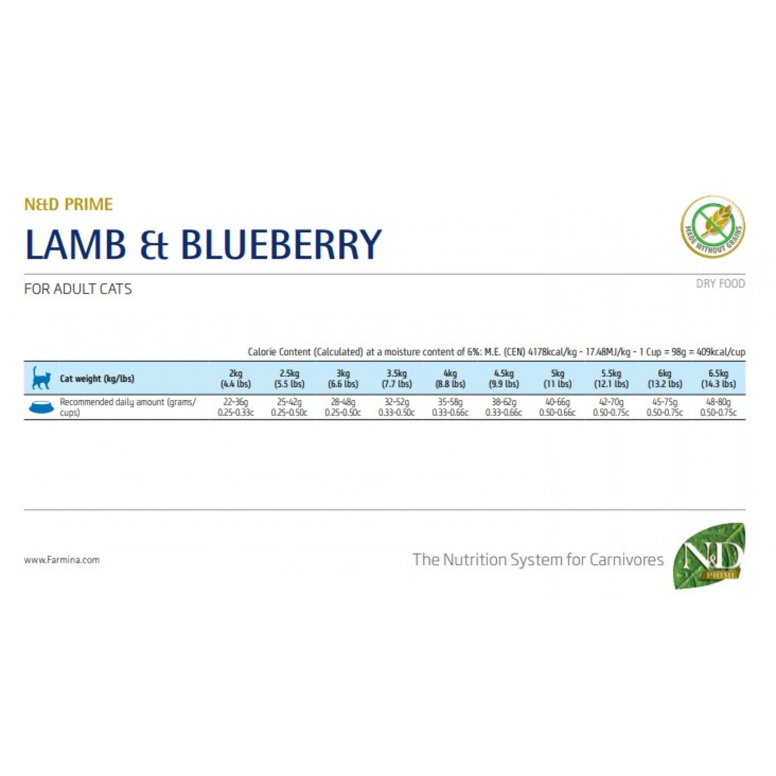 N&D Prime Lamb & Blueberry Cat Adult – храна за котки над 1 година с агнешко и боровинки, 300 g / 1.5 kg / 5 kg