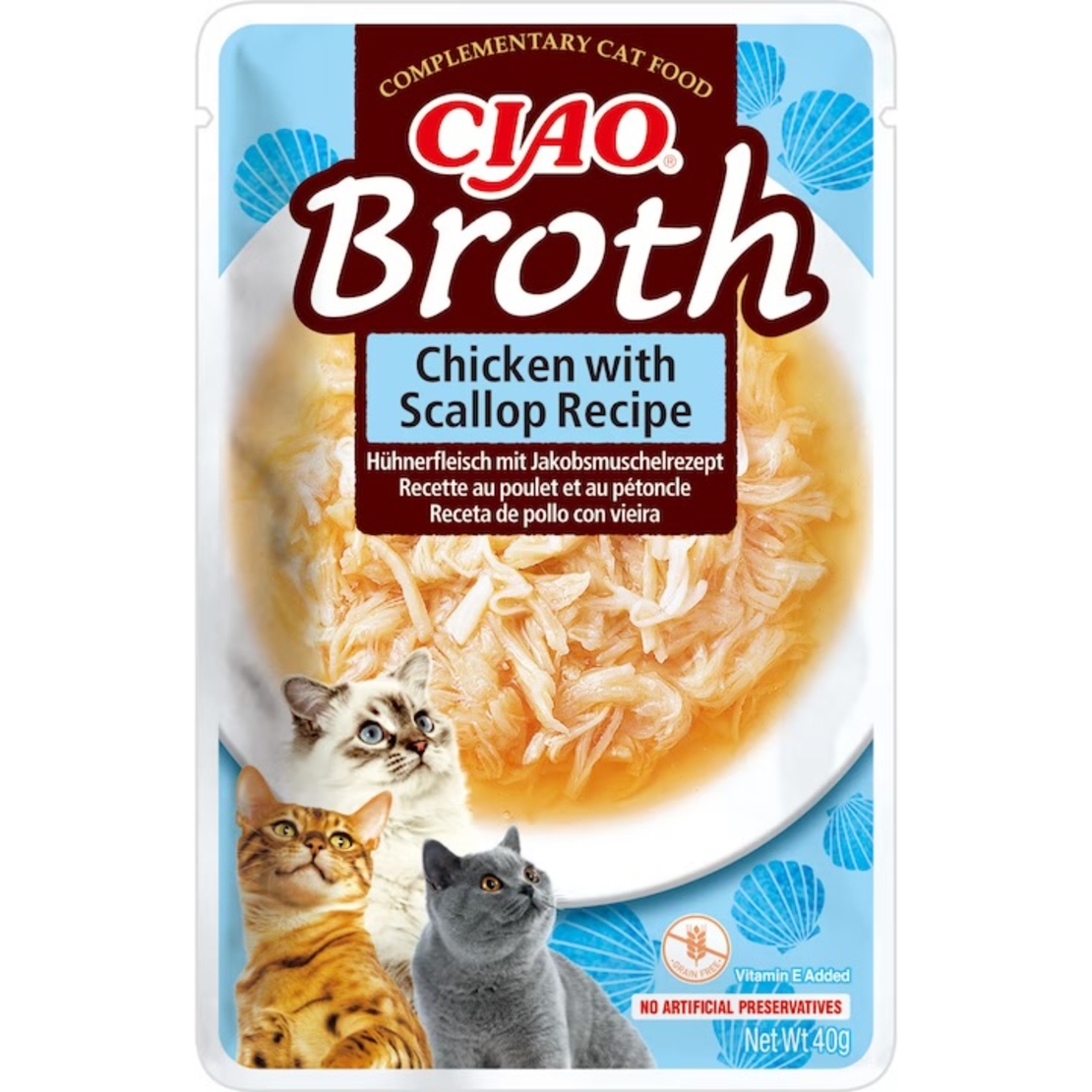 Inaba Broth Chicken with Scallop - Пауч за котки пилешки бульон с миди, 40 гр
