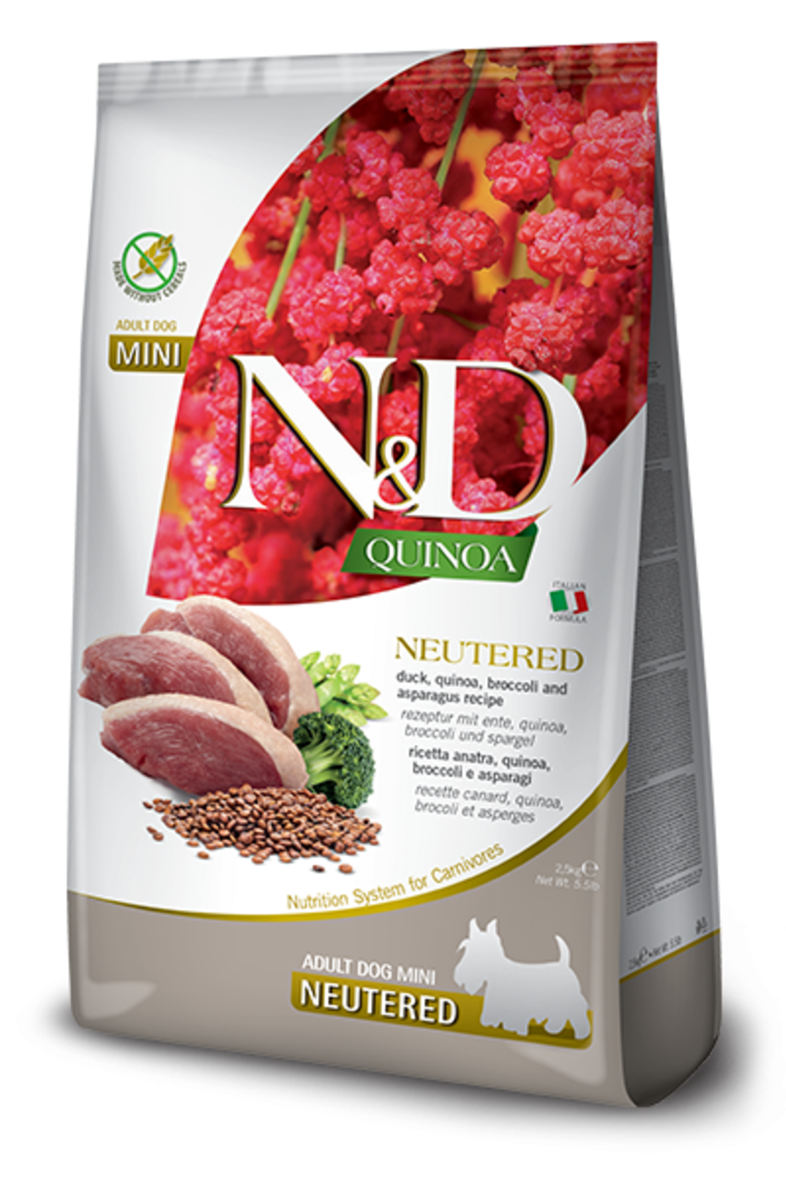 N&D Quinoa Neutered Duck Adult Mini Breeds – храна за кастрирани кучета, с патешко, за дребни породи, 0.800 kg / 7 kg
