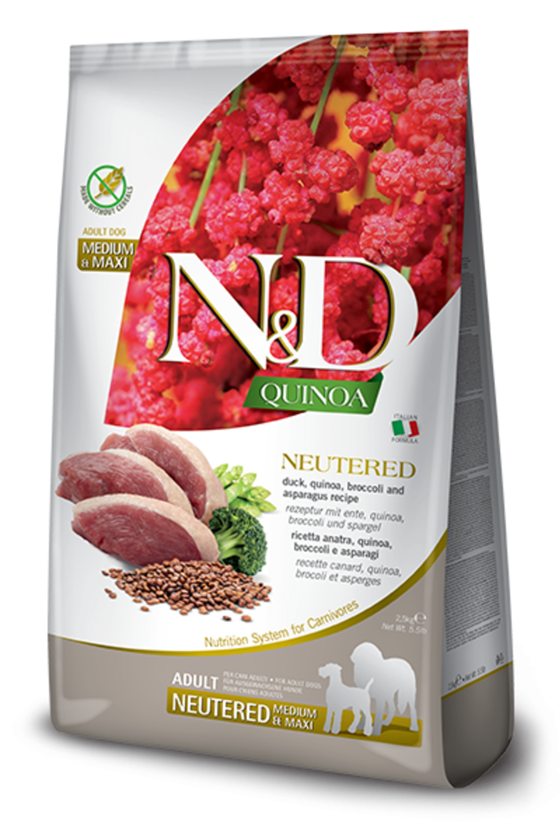 N&D Quinoa Neutered Duck Adult Medium & Maxi – храна за кастрирани кучета, с патешко, за средни и големи породи, 12 kg