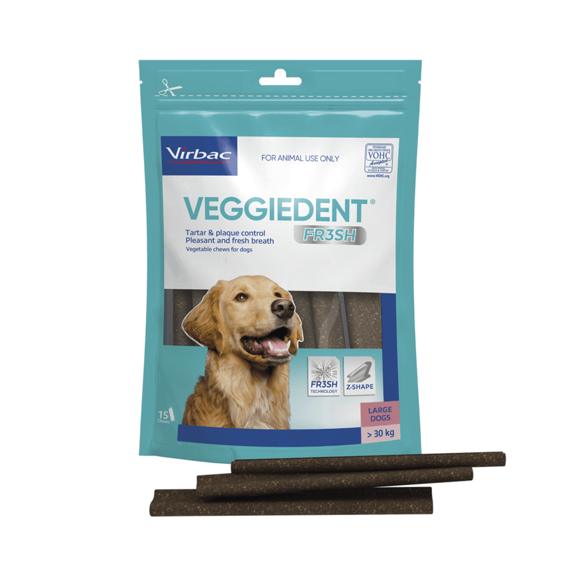 Virbac Veggiedent Fresh L – дентални стикове/ламели за кучета над 30 kg, 15 бр.