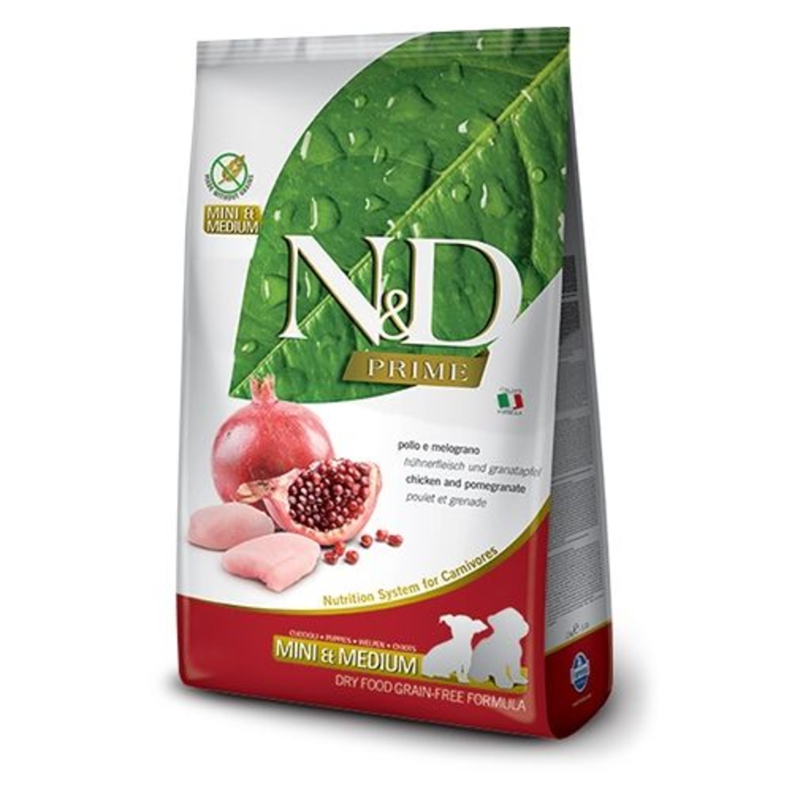 N&D Prime Chicken & Pomegranate Mini & Medium Puppy – храна за подрастващи кучета, с пилешко и нар, за дребни и средни породи, 7 kg