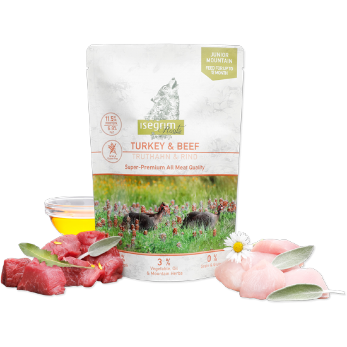 Isegrim Turkey, Beef, Sweet Potato, Mountain herbs - пуешко, говеждо, сладък картоф и планински билки 410 гр. / пауч /