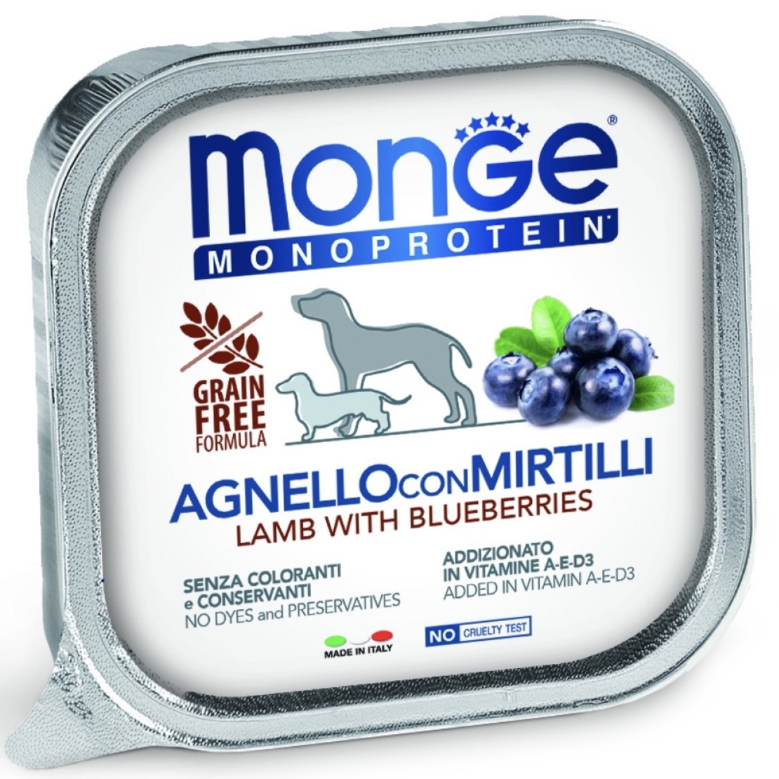 Monge Dog Monoprotein Adult Fruit Pate Lamb & Blueberries – пастет за кучета в зряла възраст с агнешко и боровинки, 150 g