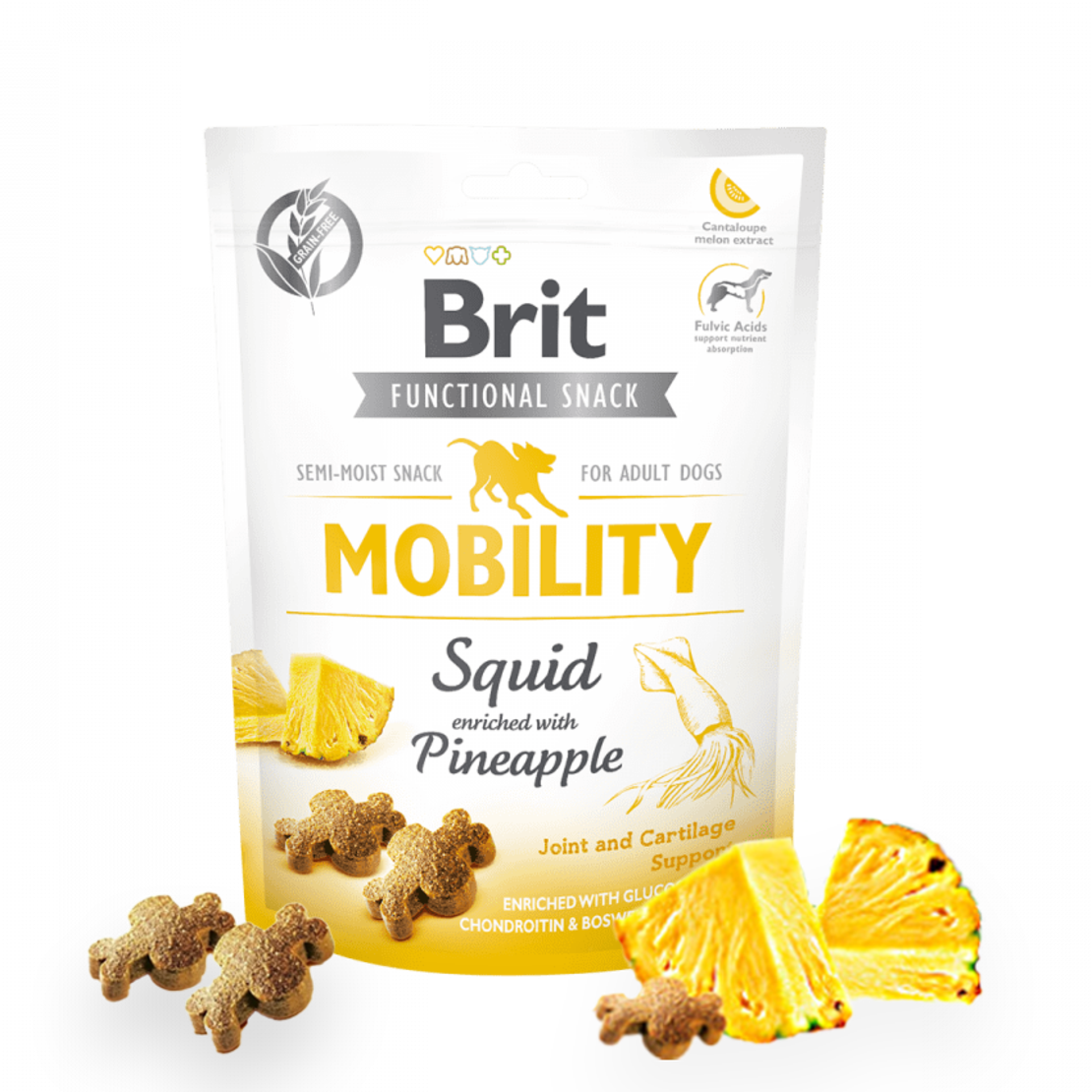 Brit Care Dog Functional Snack Mobility Squid - лакомство за стави и мобилност с калмари и ананас 150гр.