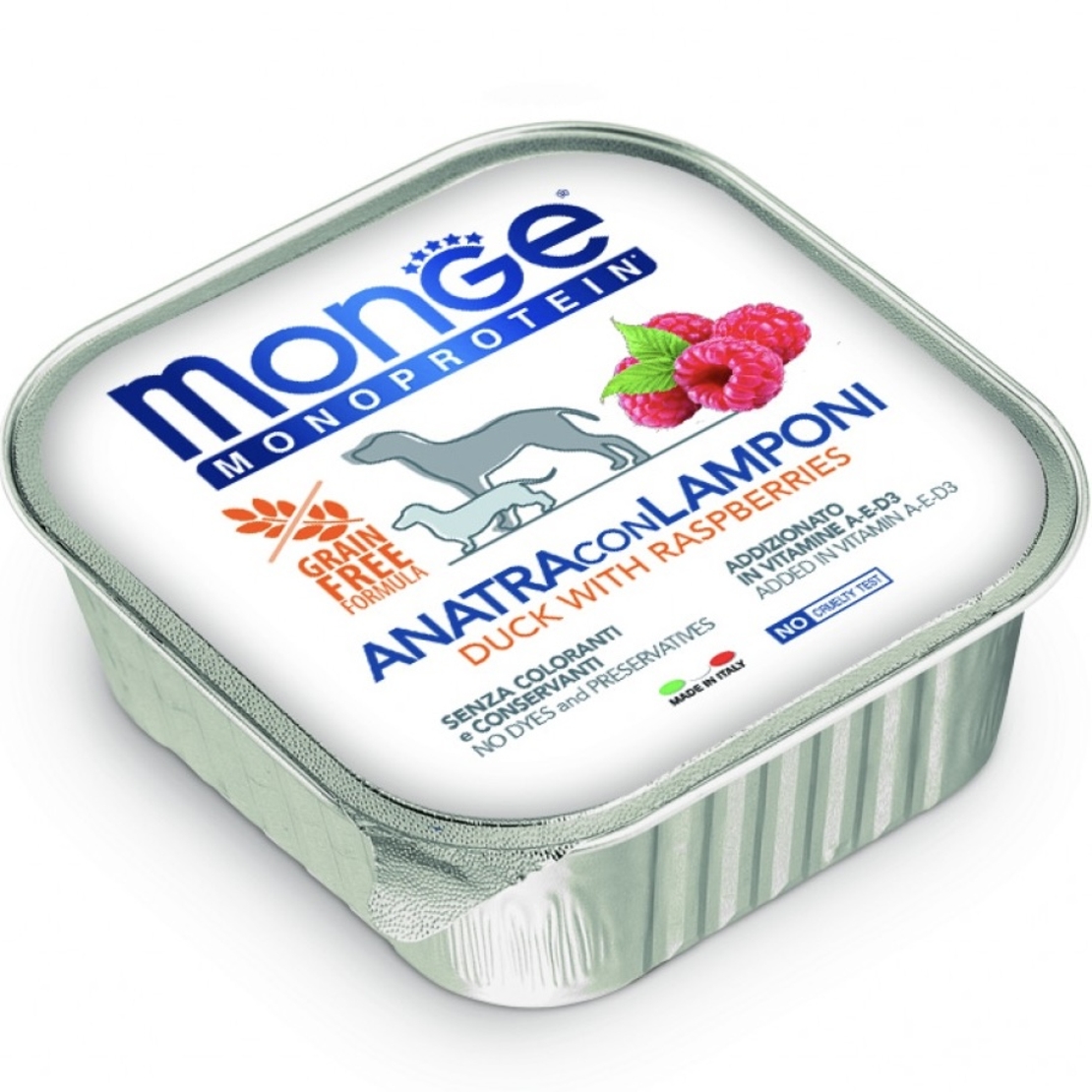Monge Dog Monoprotein Adult Fruit Pate Duck & Raspberries – пастет за кучета в зряла възраст с патешко и малини, 150 g