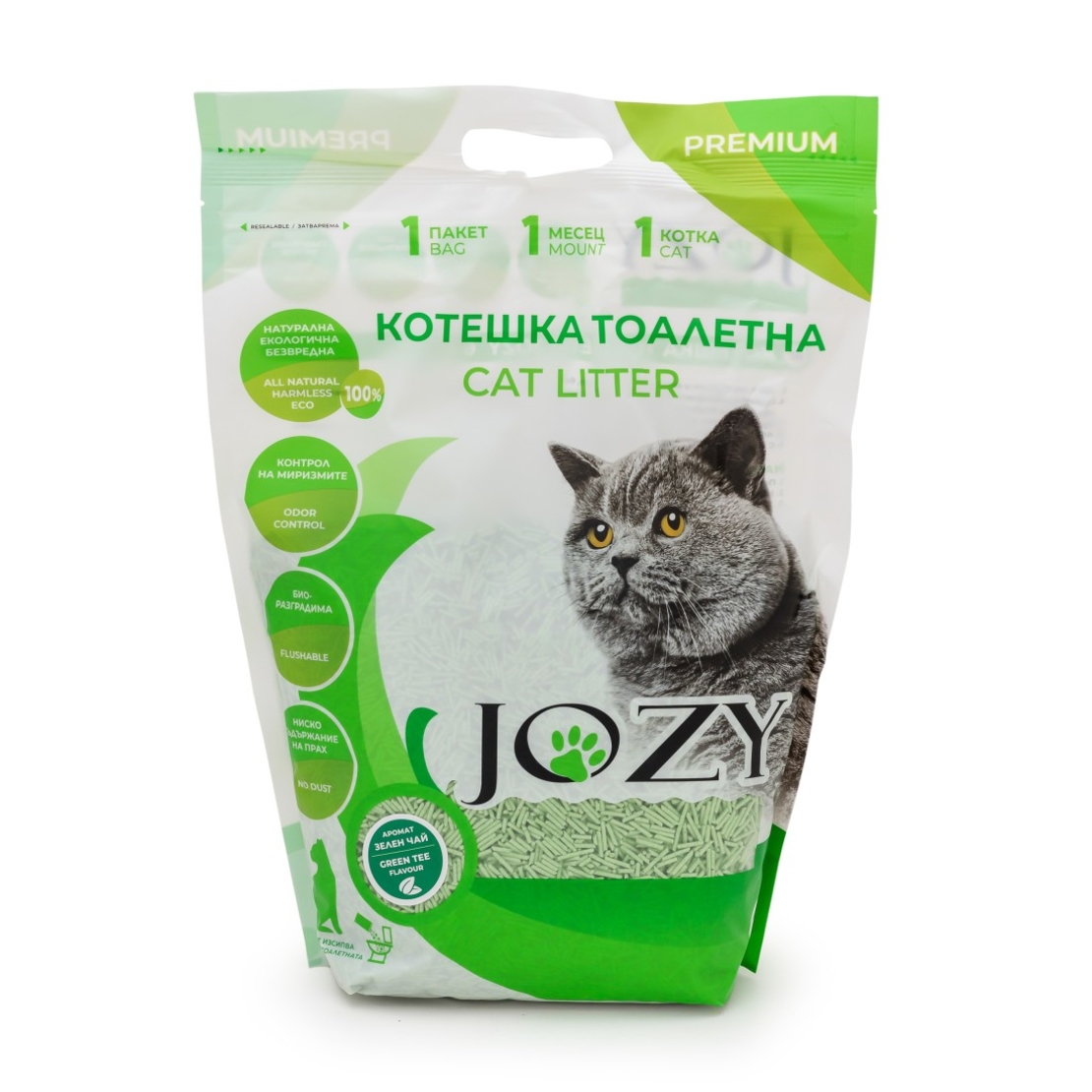 КОТЕШКА ТОАЛЕТНА JOZY ТОФУ, 6 ЛИТРА - 2,5КГ, С АРОМАТ НА ЗЕЛЕН ЧАЙ