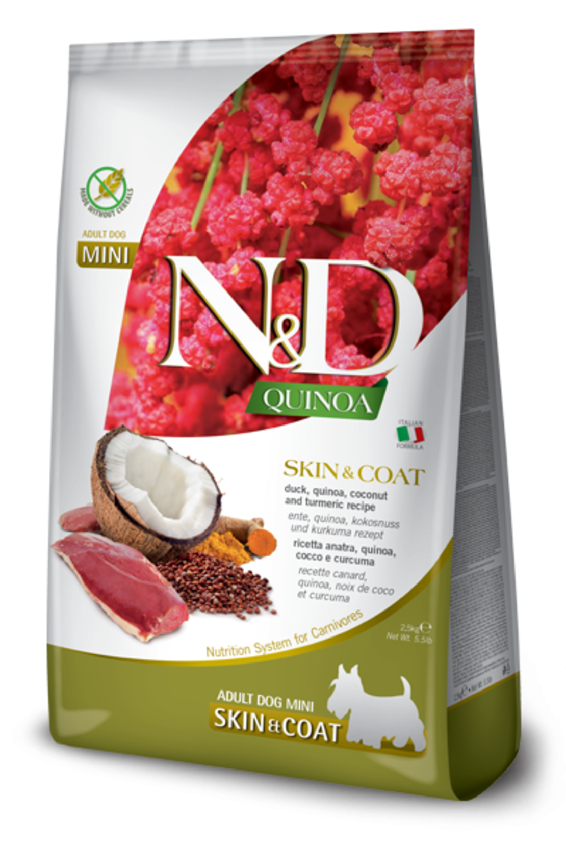 N&D Quinoa Skin & Coat Duck Adult Mini Breeds – храна за кучета за кожа и козина, с патешко, за дребни породи, 0.800 kg / 7 kg