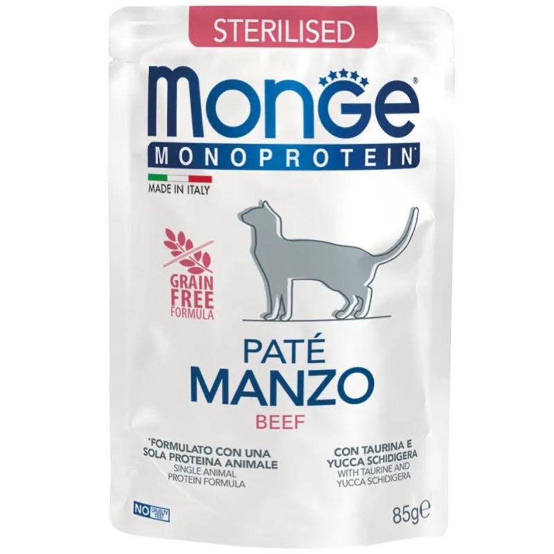 Monge Monoprotein Sterilised Cat Pate Beef - пауч за кастрирани котки с телешко месо и картофи 85 гр