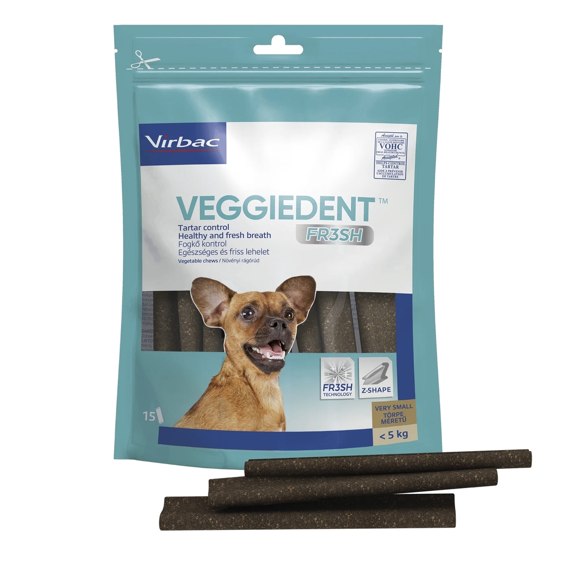 Virbac Veggiedent Fresh XS – дентални стикове/ламели  за кучета до 5 kg, 15 бр.