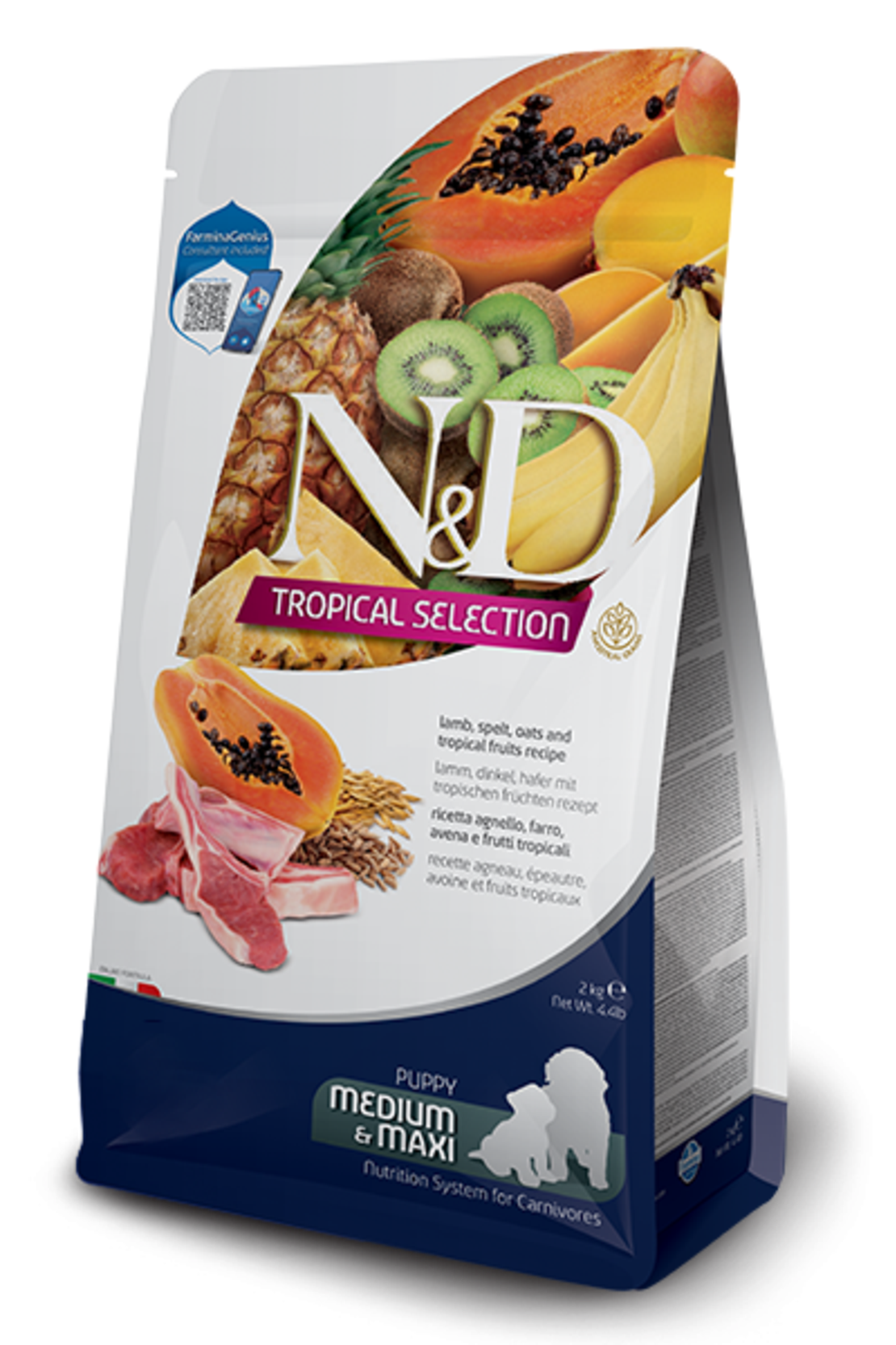 N&D Tropical Selection Lamb Puppy Medium & Maxi – храна за подрастващи кученца, с агнешко и тропически плодове, за средни и големи породи, 2 kg / 10 kg