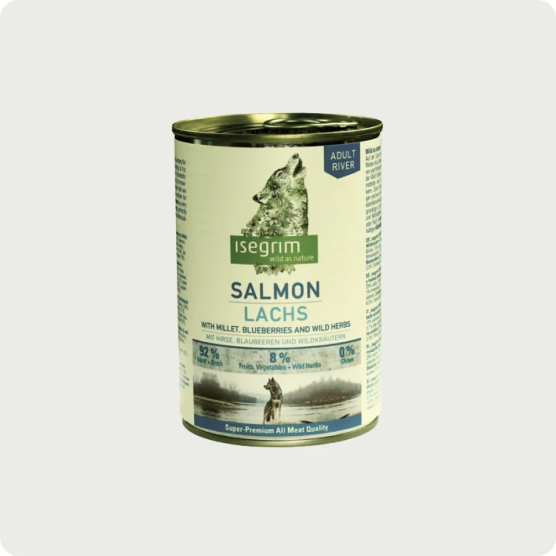 Isegrim Adult Salmon, Millet & Blueberries-консерва за израснали кучета със сьомга, птиче, сорго и боровинки 400г