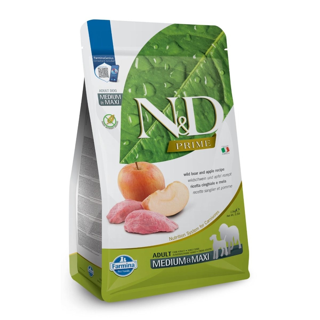 N&D Prime Wild Boar & Apple Adult Medium & Maxi – храна за кучета, с глиган и ябълка, за средни и големи породи, 2.5 kg / 12 kg