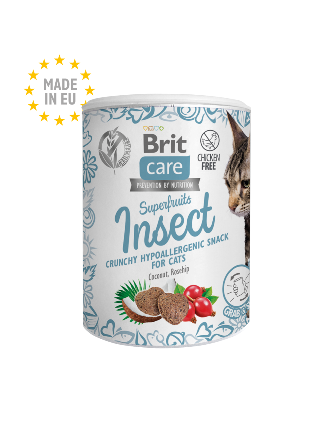 Brit Care Superfruits - Лакомство за котки в кутия 100гр- с насекоми, кокосово масло и шипки