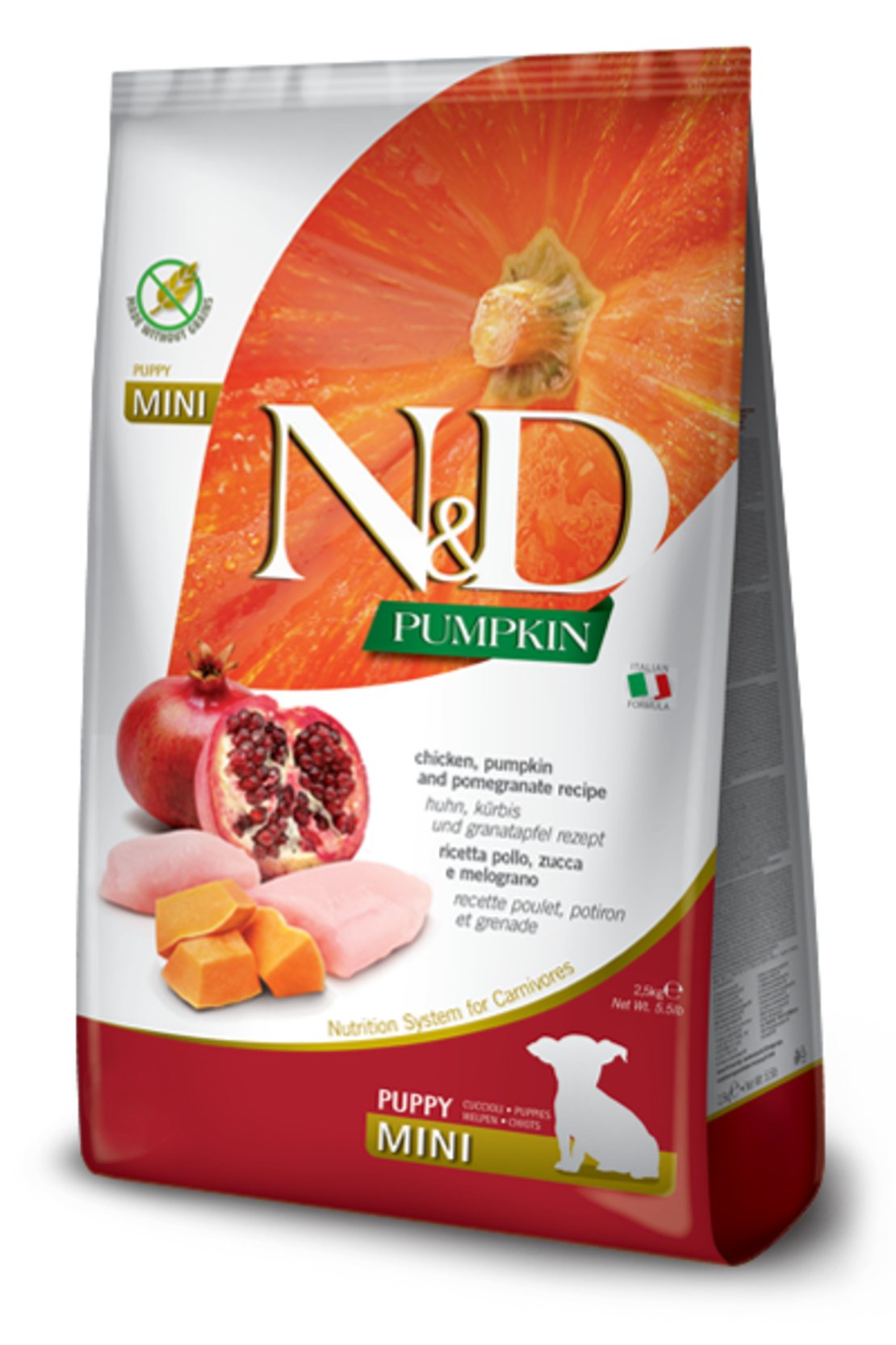 N&D Pumpkin Chicken & Pomegranate Puppy Mini – храна за кученца мини породи с пиле и нар, 0.800 kg / 2.5 kg / 7 kg