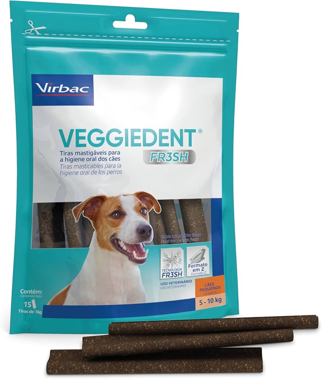 Virbac Veggiedent Fresh S – дентални стикове/ламели за кучета 5–10 kg, 15 бр.
