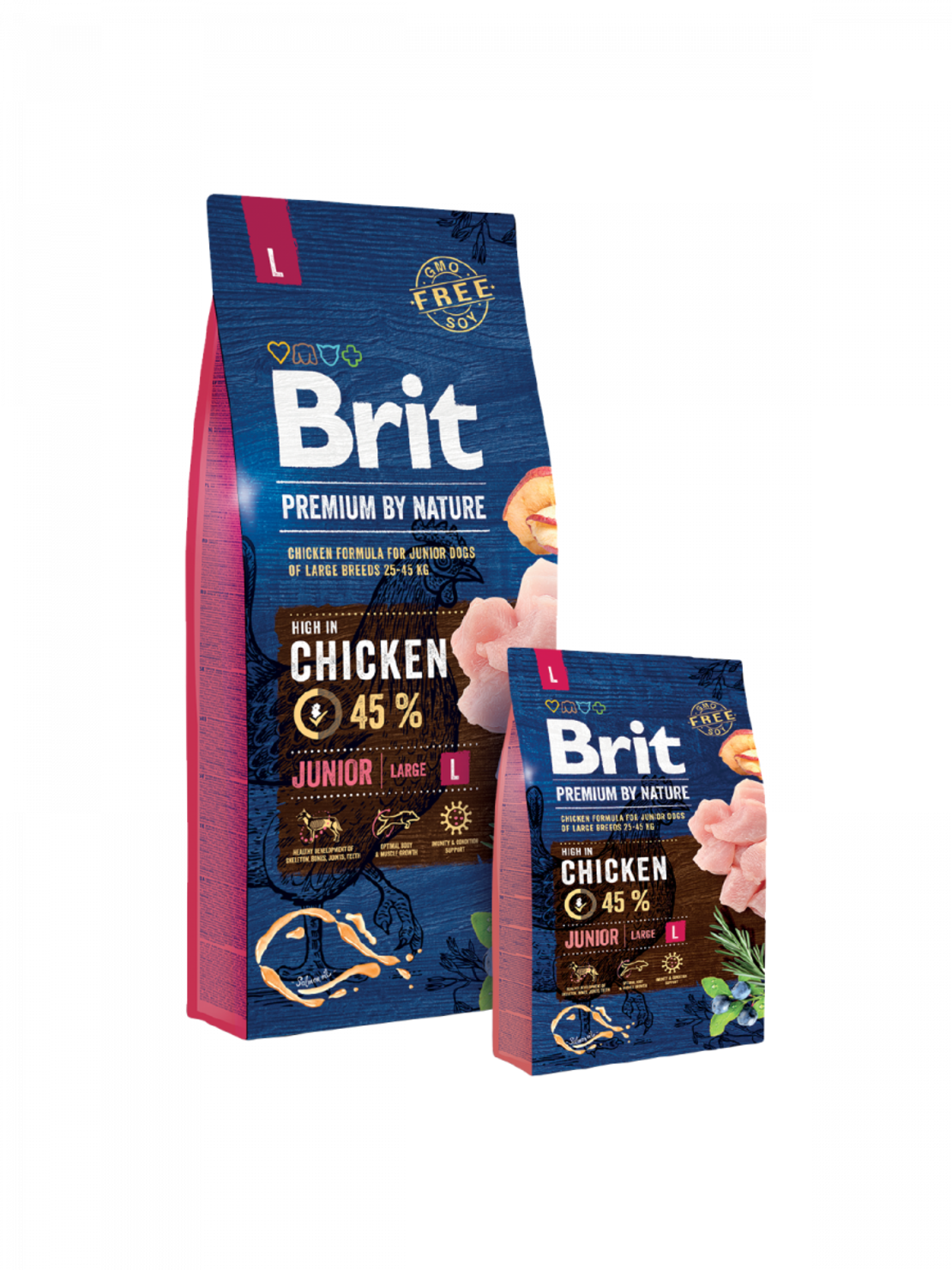 Brit Premium by Nature Junior L – 45% прясно пилешко – храна за подрастващи едри породи, 3 kg / 15 kg