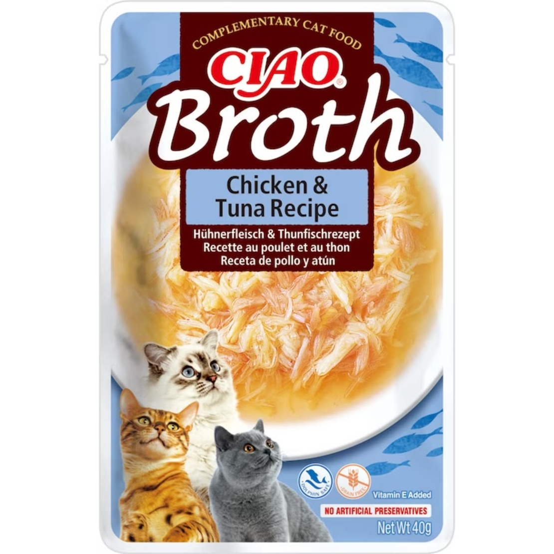 Inaba Broth Chicken with Tuna - Пауч за котки пилешки бульон с риба тон, 40 гр