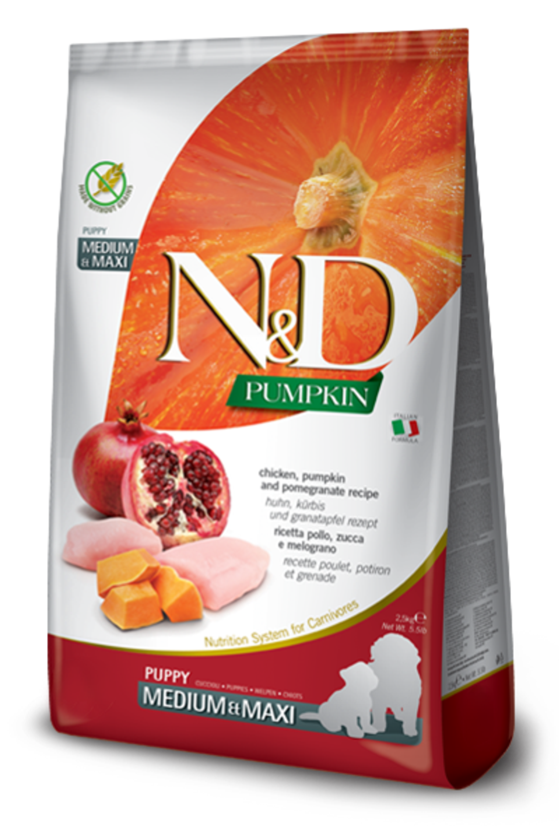 N&D Pumpkin Chicken & Pomegranate Puppy Medium & Maxi – храна за подрастващи кучета с пиле и нар, 2.5 kg / 12 kg
