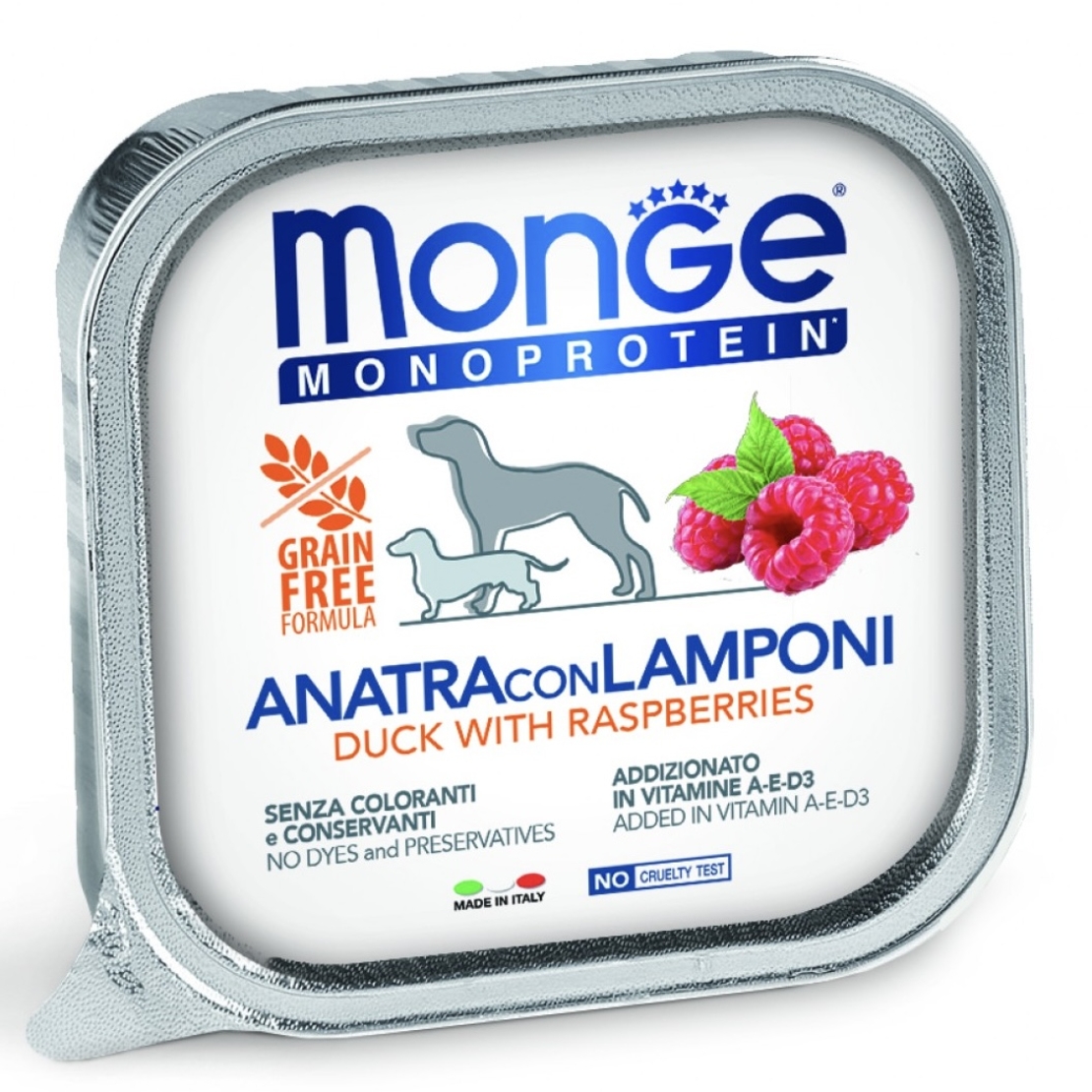 Monge Dog Monoprotein Adult Fruit Pate Duck & Raspberries – пастет за кучета в зряла възраст с патешко и малини, 150 g
