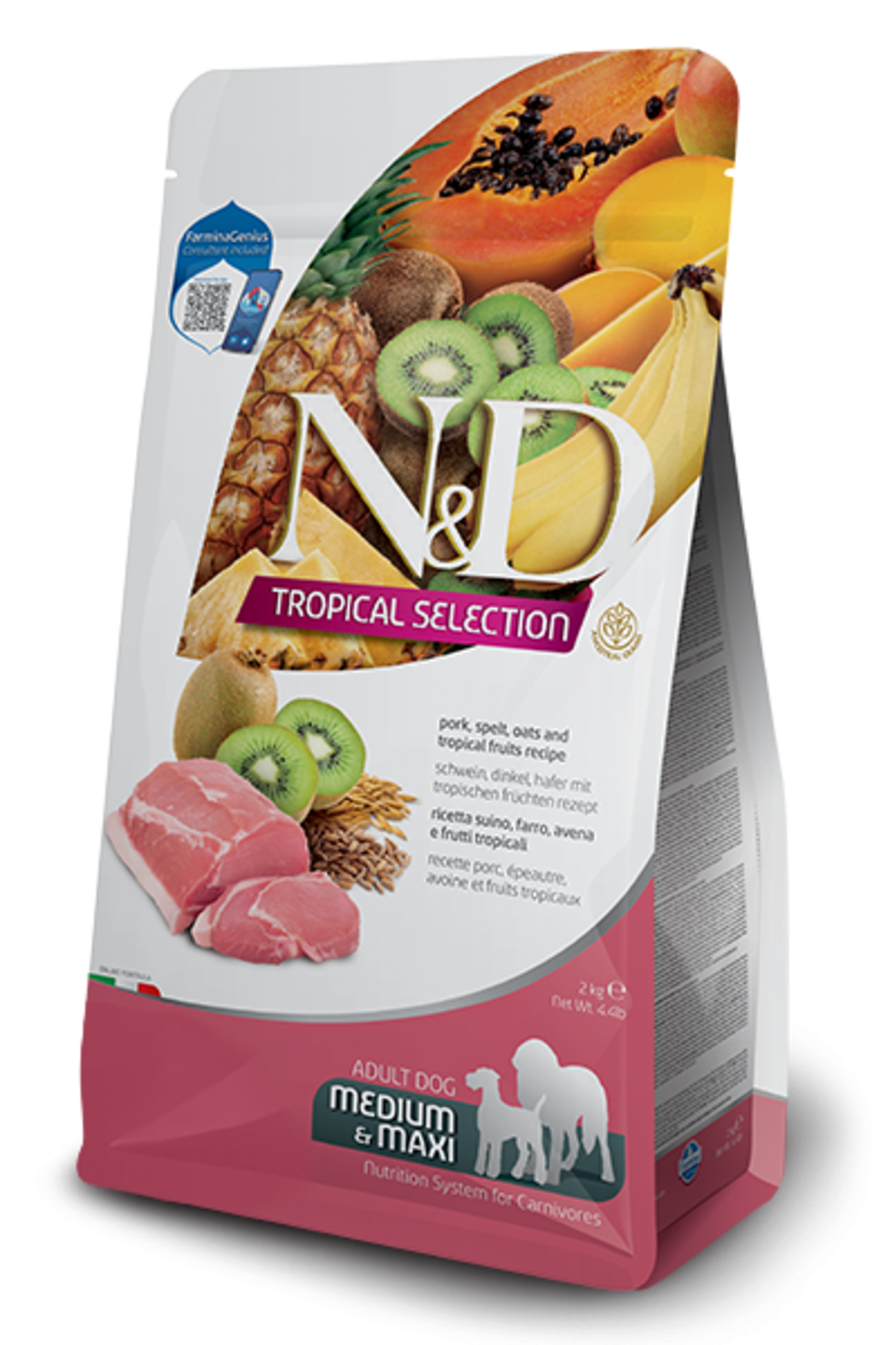 N&D Tropical Selection Pork Adult Medium & Maxi – храна за кучета, със свинско и тропически плодове, за средни и големи породи, 2 kg / 10 kg