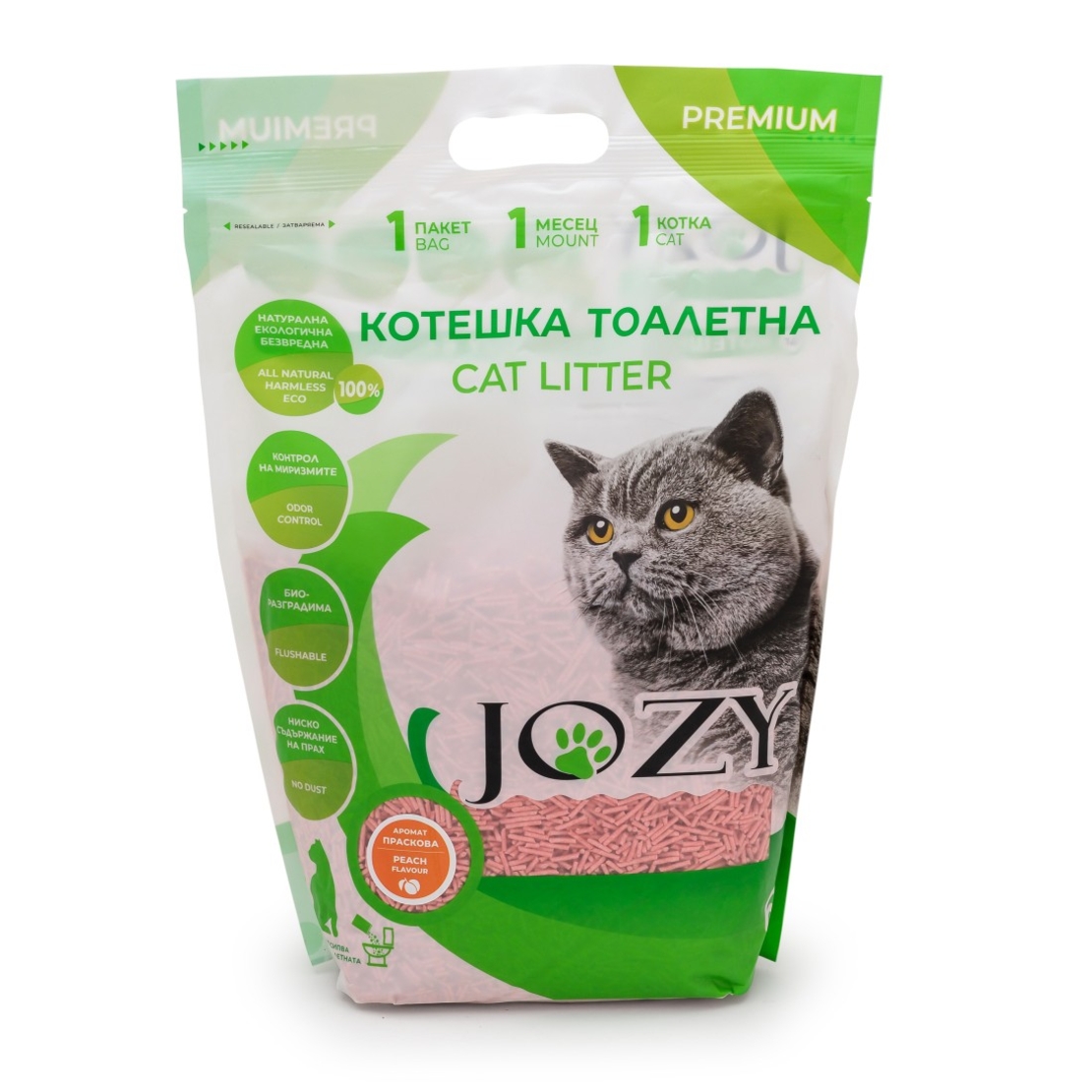 КОТЕШКА ТОАЛЕТНА JOZY ТОФУ, 6 ЛИТРА - 2,5КГ, С АРОМАТ НА ПРАСКОВА