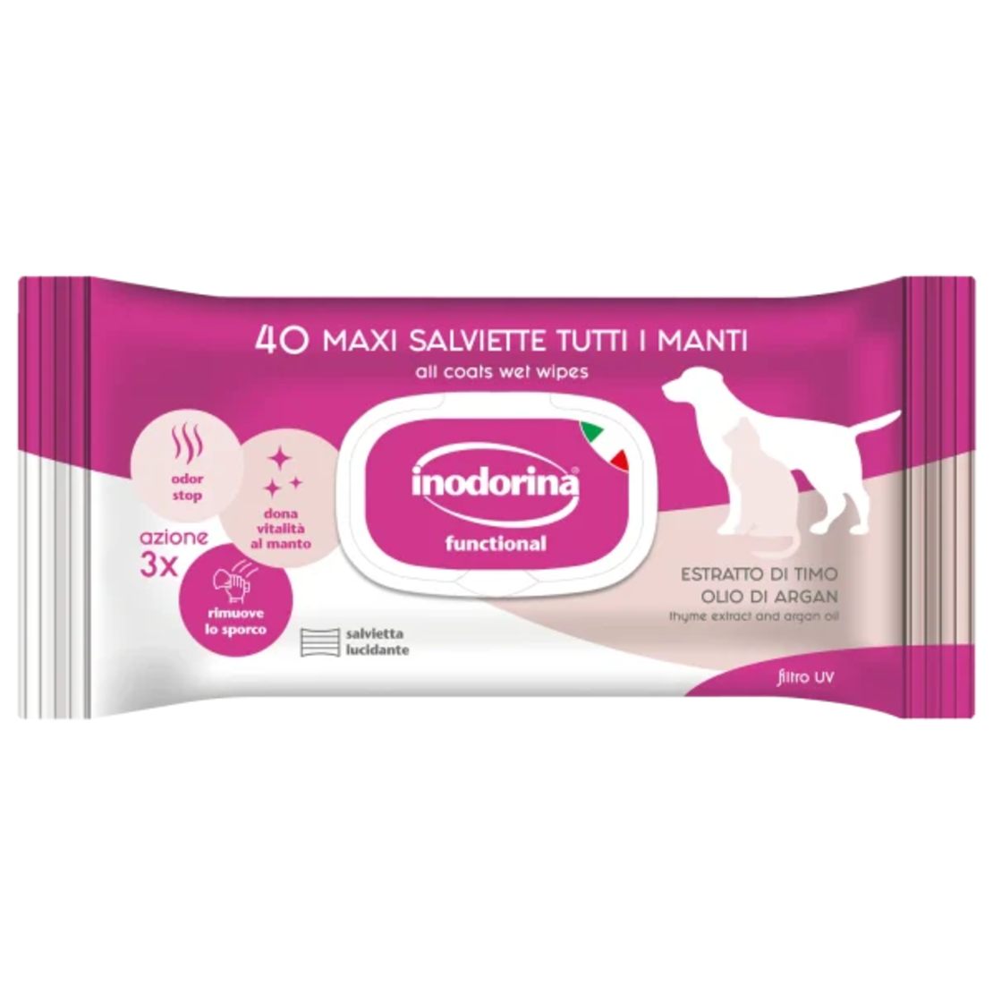 Inodorina Functional - мокри кърпички куче или котка с Мляко и Ванилия с добавено Арганово масло 40бр